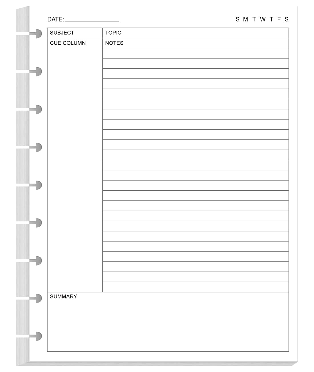 Junior Size Cornell Notes Filler Paper - A5 TUL Custom Note-Taking System 8 Disc Discbound Refill Pages, 50 Sheets/100 Pages, 100 gsm White Paper, 5.8" x 8.3"