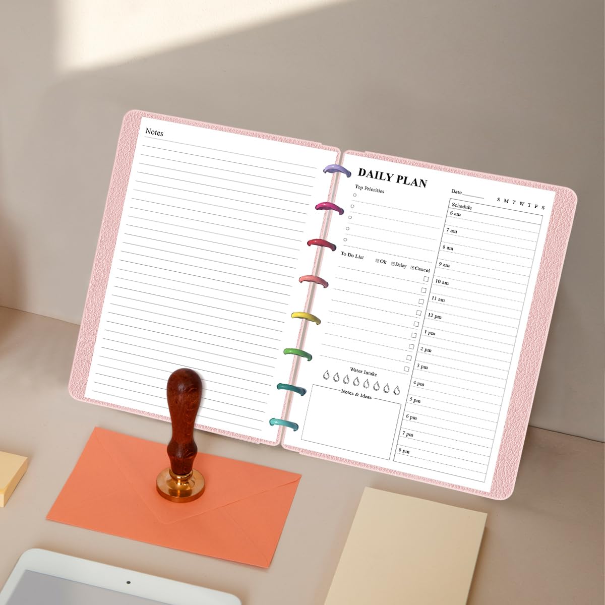 Weekly Planner Undated Refills - Junior Size 53 Sheets/106 Pages Weekly Planner for 8-Disc Discbound, 100 gsm White Paper, Lasts 1 Year, Undated, 5.8" x 8.3", Black