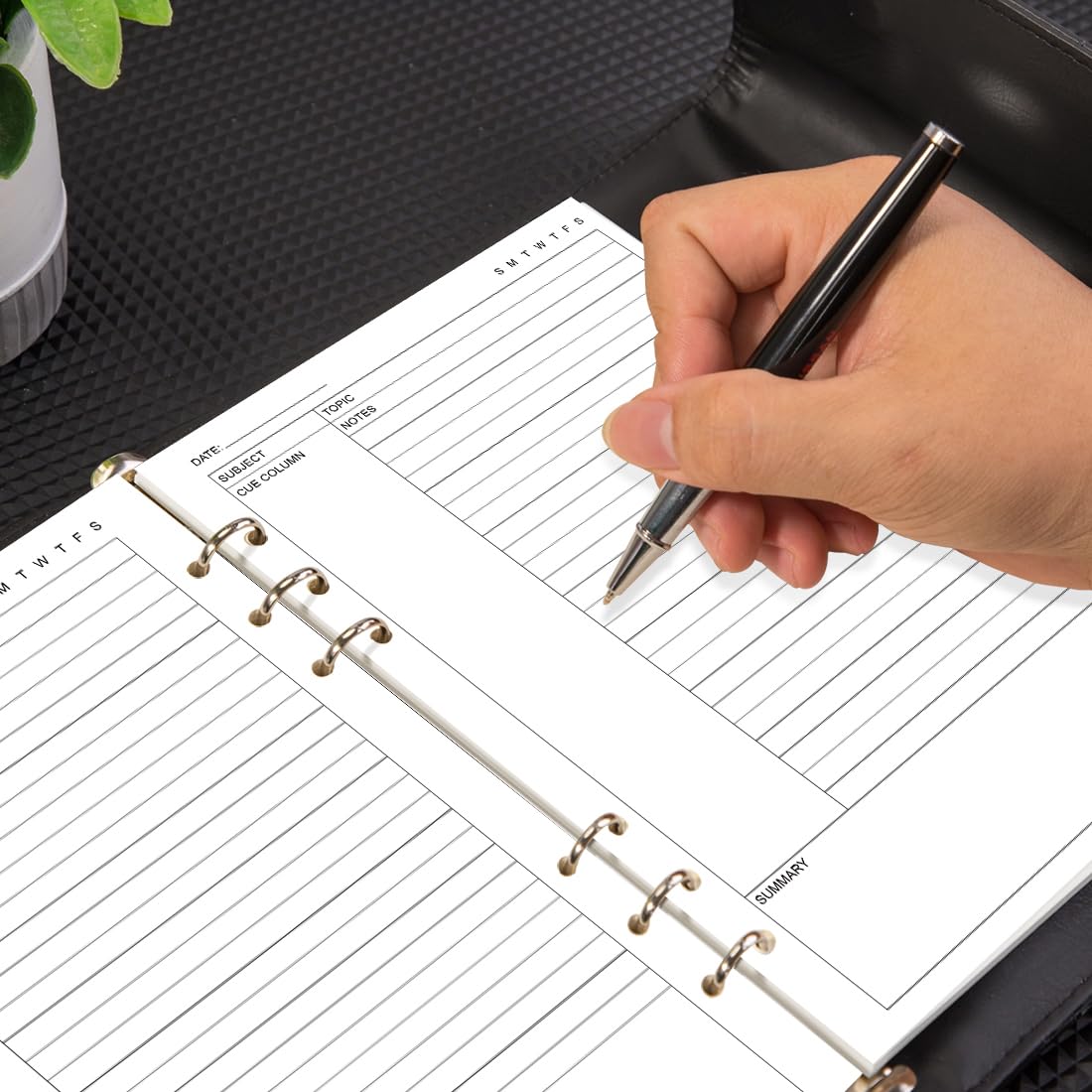 Junior Size Cornell Notes Filler Paper - A5 TUL Custom Note-Taking System 8 Disc Discbound Refill Pages, 50 Sheets/100 Pages, 100 gsm White Paper, 5.8" x 8.3"