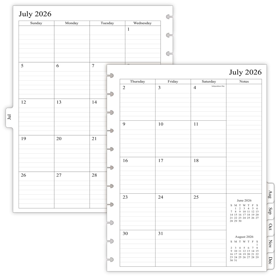newestor 2026-2027 Monthly Planner Refill for 8-Discbound Notebook, Two Pages Per Month, Aug 2026 to Dec 2027, Junior Size 5-1/2"x8-1/2"