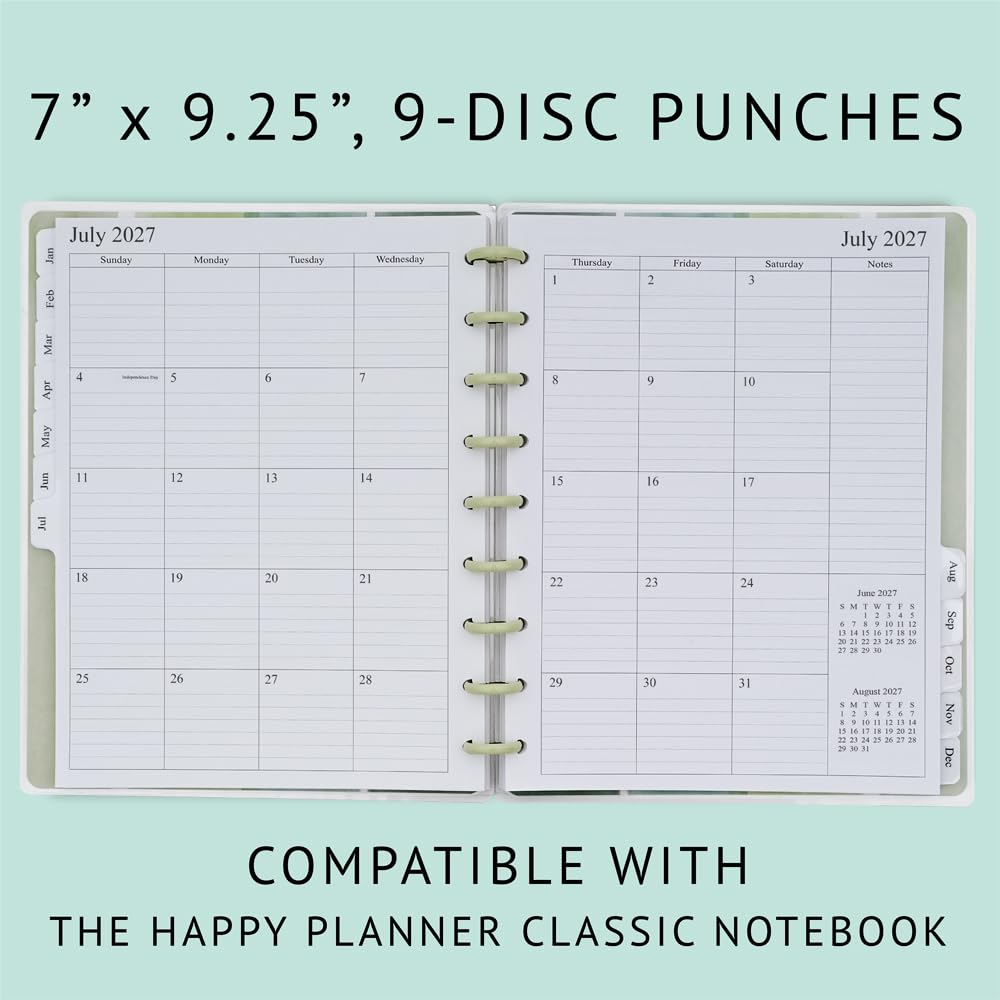 newestor 2026-2027 Monthly Planner Refill for 8-Discbound Notebook, Two Pages Per Month, Aug 2026 to Dec 2027, Junior Size 5-1/2"x8-1/2"