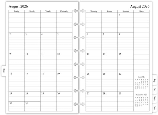 newestor 2026-2027 Monthly Planner Refill for 8-Discbound Notebook, Two Pages Per Month, Aug 2026 to Dec 2027, Junior Size 5-1/2"x8-1/2"