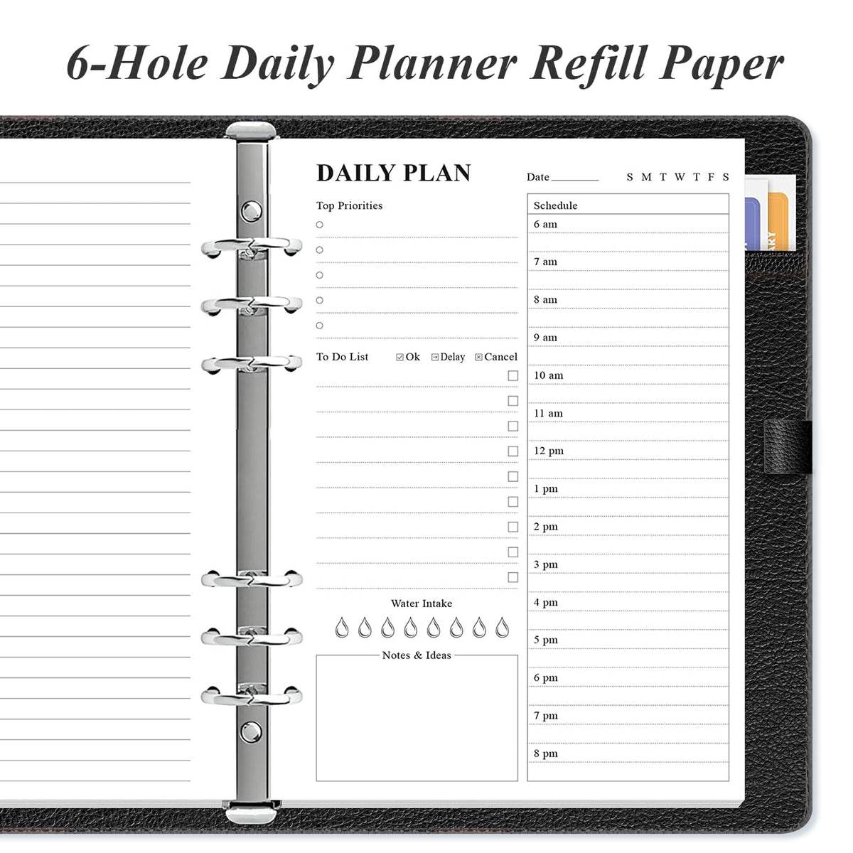 Weekly Planner Undated Refills - Junior Size 53 Sheets/106 Pages Weekly Planner for 8-Disc Discbound, 100 gsm White Paper, Lasts 1 Year, Undated, 5.8" x 8.3", Black