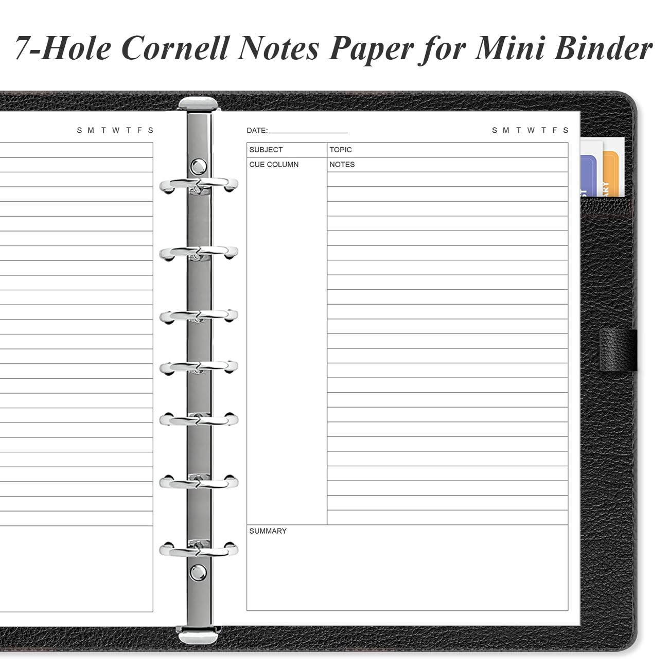 Junior Size Cornell Notes Filler Paper - A5 TUL Custom Note-Taking System 8 Disc Discbound Refill Pages, 50 Sheets/100 Pages, 100 gsm White Paper, 5.8" x 8.3"