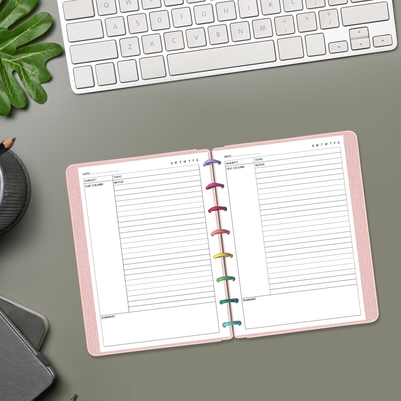 Junior Size Cornell Notes Filler Paper - A5 TUL Custom Note-Taking System 8 Disc Discbound Refill Pages, 50 Sheets/100 Pages, 100 gsm White Paper, 5.8" x 8.3"