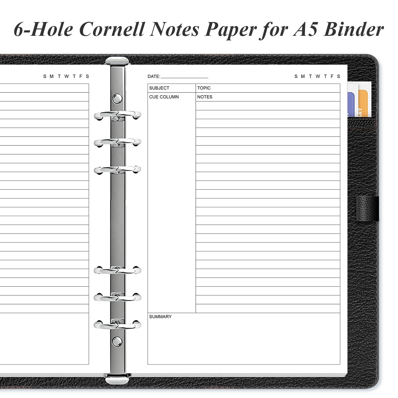 Junior Size Cornell Notes Filler Paper - A5 TUL Custom Note-Taking System 8 Disc Discbound Refill Pages, 50 Sheets/100 Pages, 100 gsm White Paper, 5.8" x 8.3"