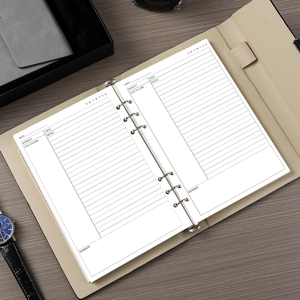Junior Size Cornell Notes Filler Paper - A5 TUL Custom Note-Taking System 8 Disc Discbound Refill Pages, 50 Sheets/100 Pages, 100 gsm White Paper, 5.8" x 8.3"