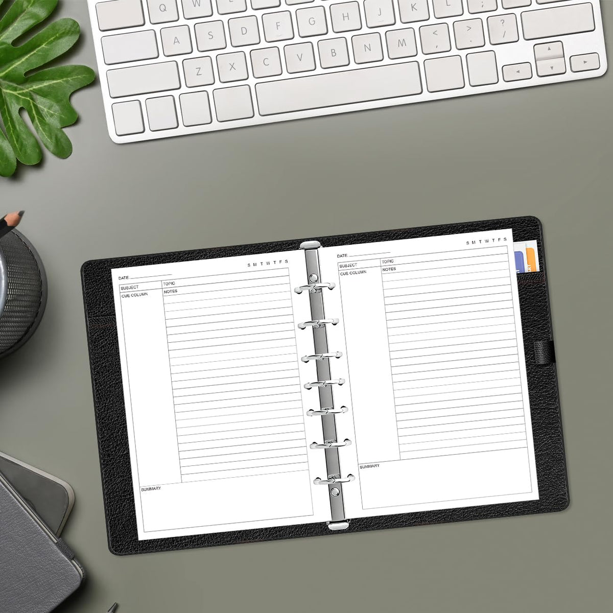 Junior Size Cornell Notes Filler Paper - A5 TUL Custom Note-Taking System 8 Disc Discbound Refill Pages, 50 Sheets/100 Pages, 100 gsm White Paper, 5.8" x 8.3"