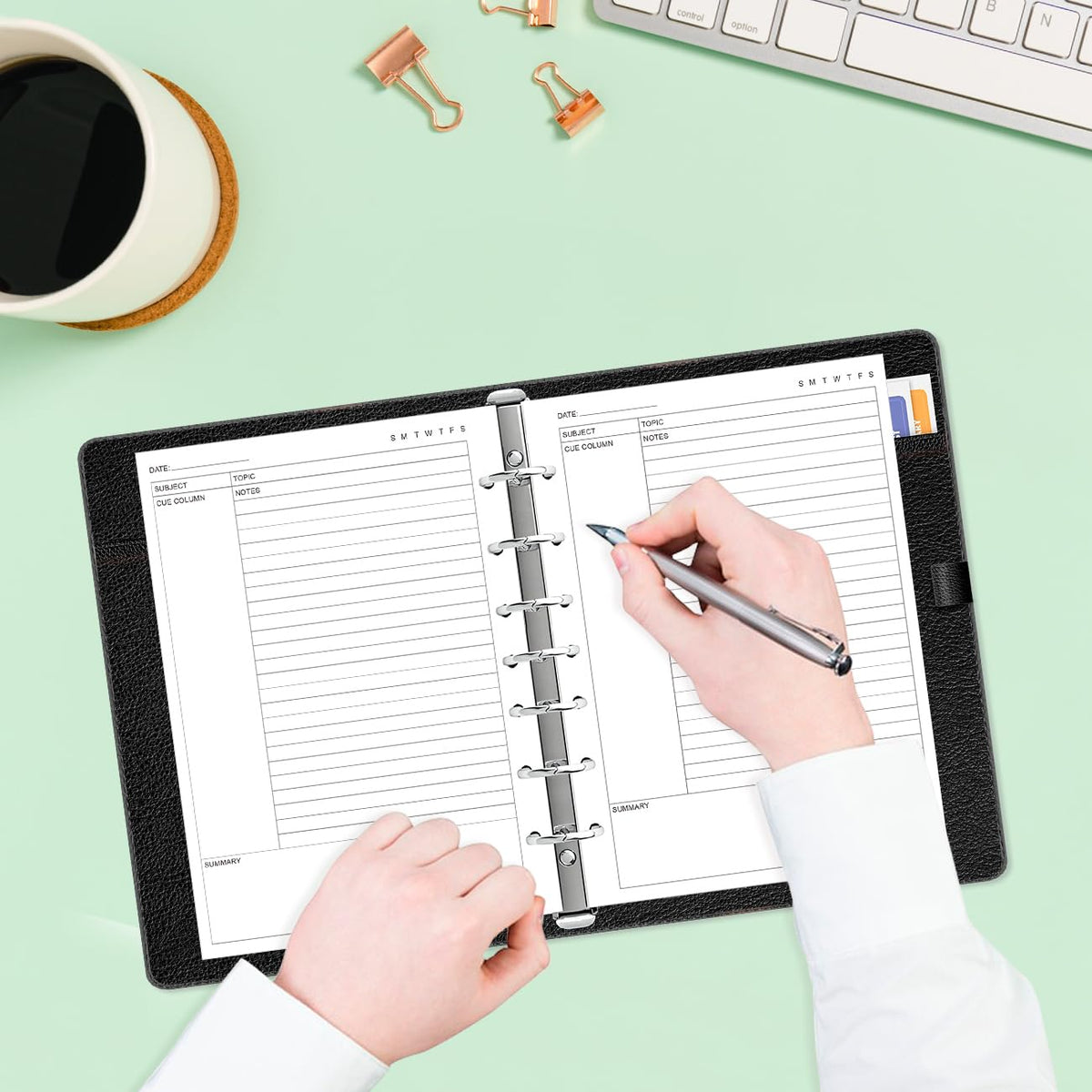 Junior Size Cornell Notes Filler Paper - A5 TUL Custom Note-Taking System 8 Disc Discbound Refill Pages, 50 Sheets/100 Pages, 100 gsm White Paper, 5.8" x 8.3"