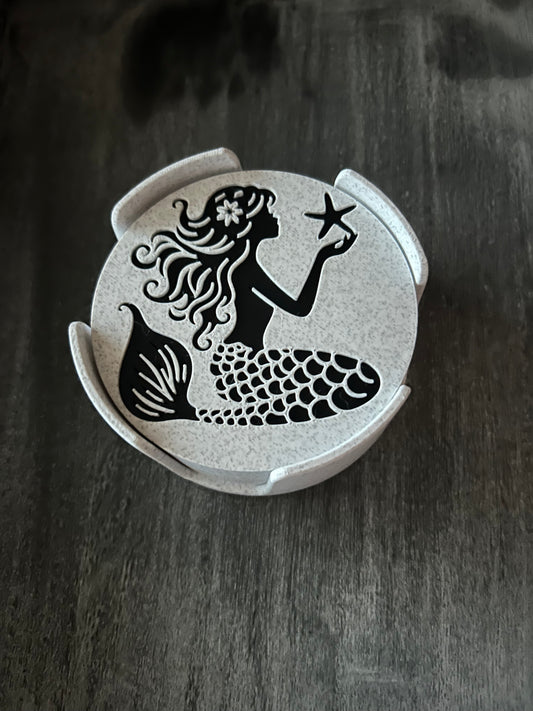 Mermaid Coaster set of 4 coasters & holder