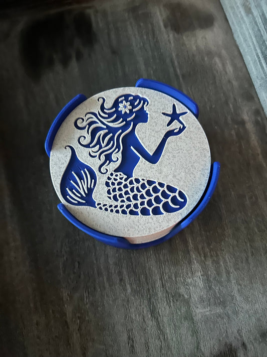 Mermaid Coaster set of 4 coasters & holder