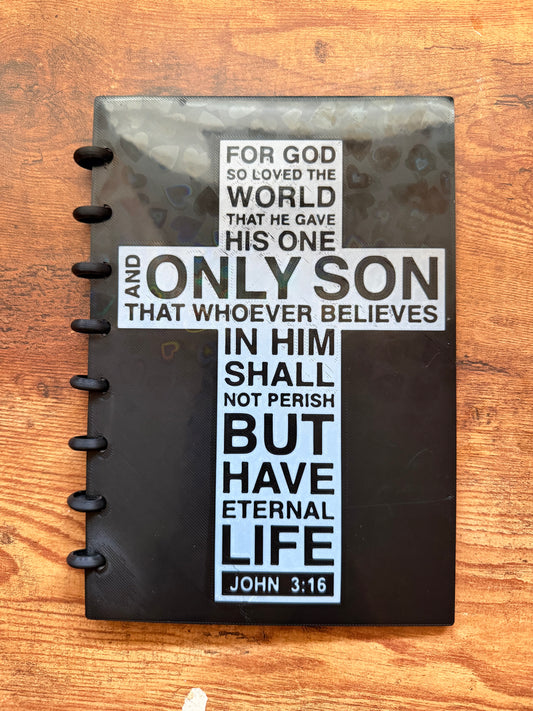 ✝️ Faith & Inspiration 8-Disc 3D Printed Notebook – John 3:16 Cross